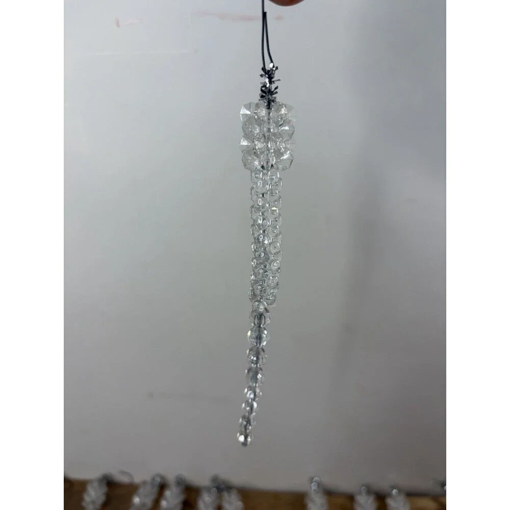 22 Vintage Christmas Clear Beaded Icicle Ornaments + 8 Candy Canes Handmade